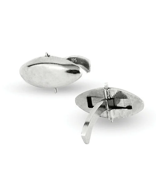 Oval cufflink backing with a flat hinged plate