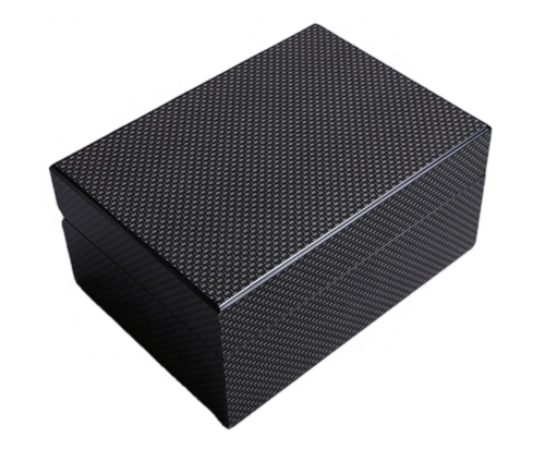 Cufflinks in a glossy black carbon finish wooden presentation box