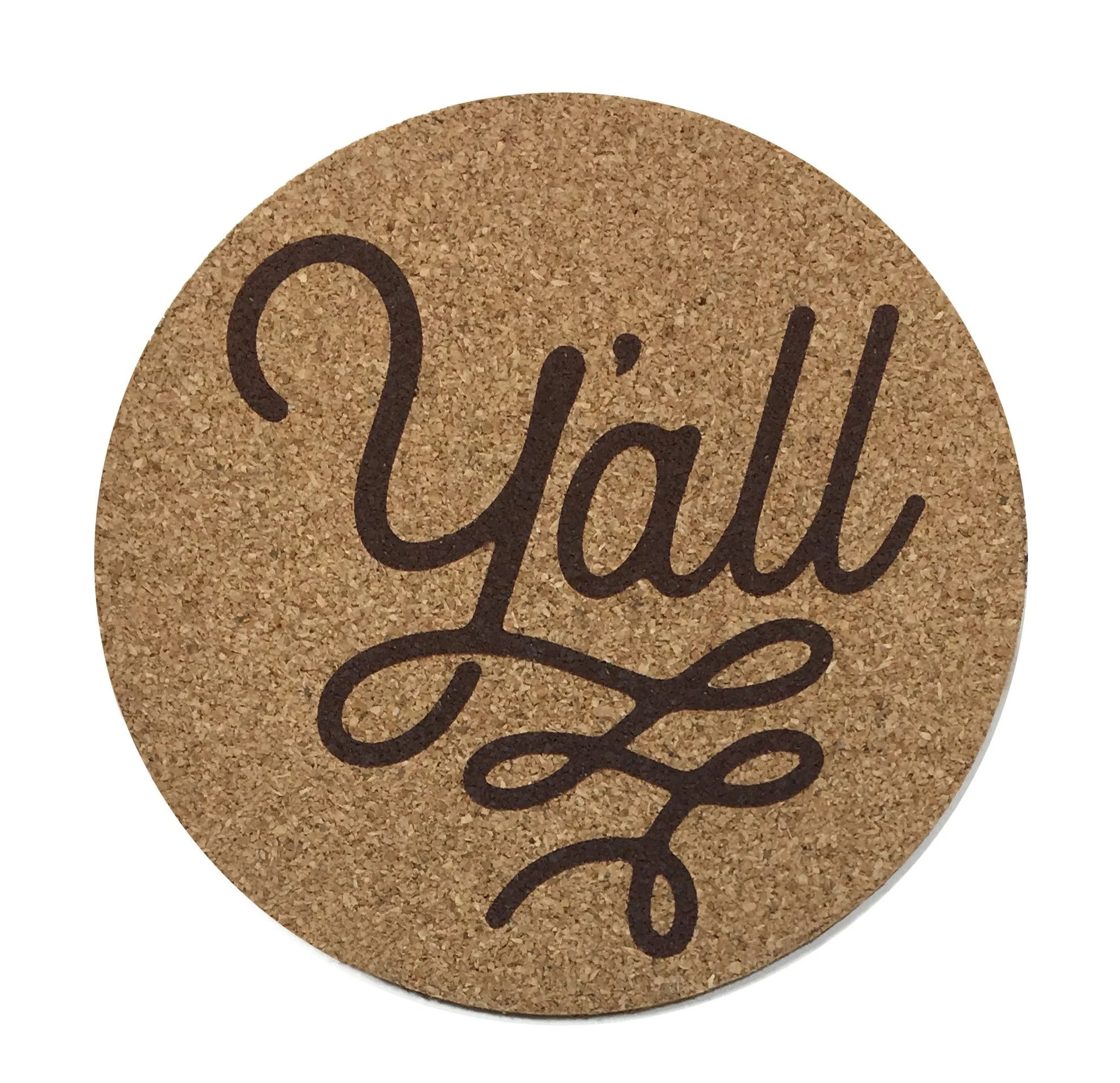 Round custom cork coaster with engraved script lettering, natural recyclable coaster for eco-friendly brands and wedding favours, retail merchandise Malaysia
