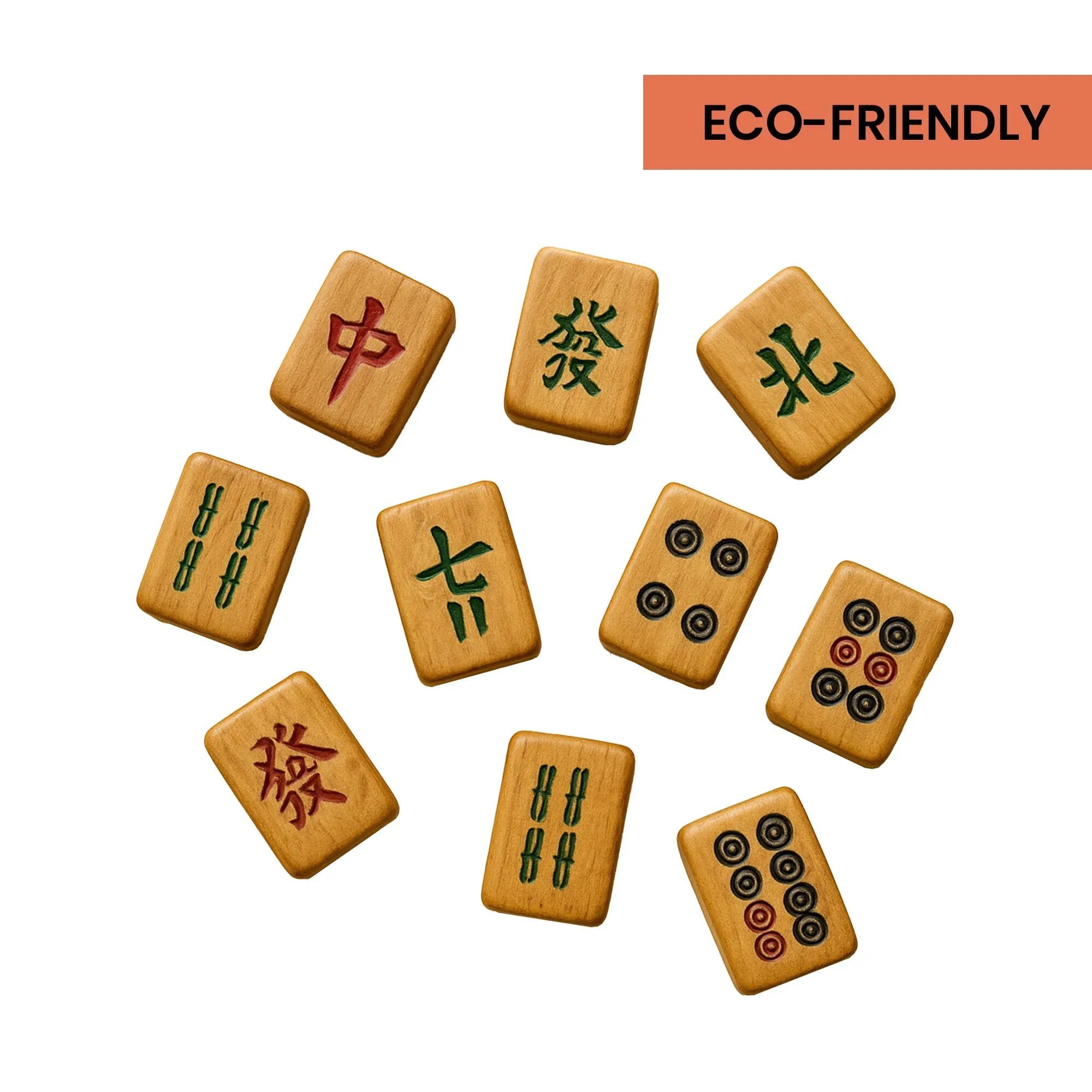 Custom bamboo and wooden mahjong tiles with printed, engraved or wood-burned logo, natural-finish branded set, Malaysia