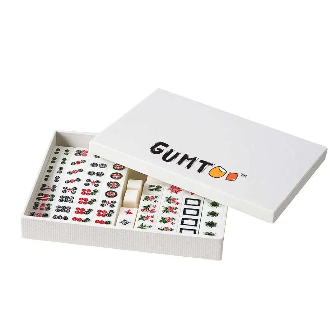 Custom mahjong set in a plastic carry box with printed logo, budget-friendly branded packaging, Malaysia