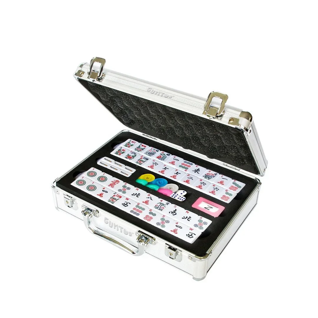 Custom mahjong set in a velvet-lined aluminium case with printed or embossed logo, premium executive gift, Malaysia
