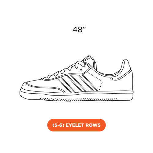 Line drawing of a trainer illustrating the 48 inch shoelace length