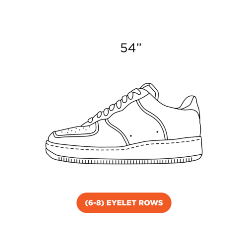 Line drawing of a trainer illustrating the 54 inch shoelace length