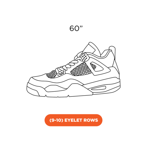 Line drawing of a trainer illustrating the 60 inch shoelace length