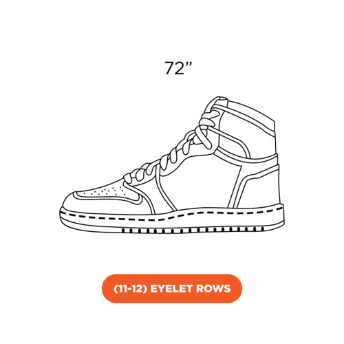 Line drawing of a trainer illustrating the 72 inch shoelace length