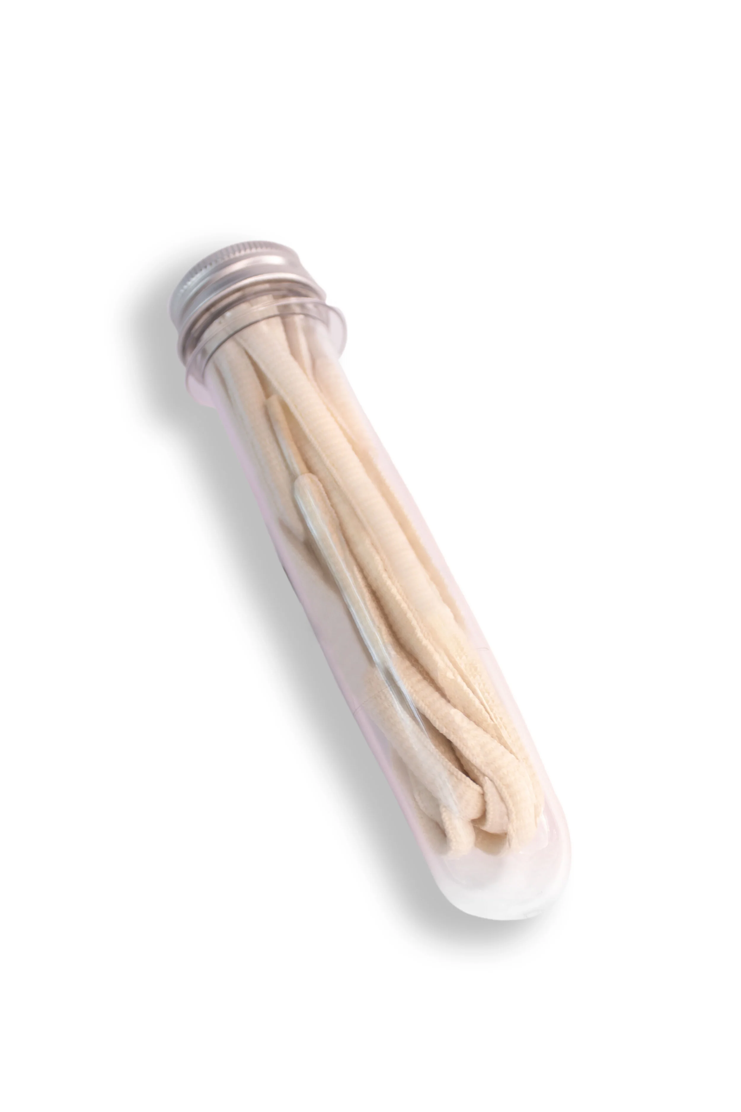 Custom shoelaces packed in a transparent food-grade PET tube with a cap