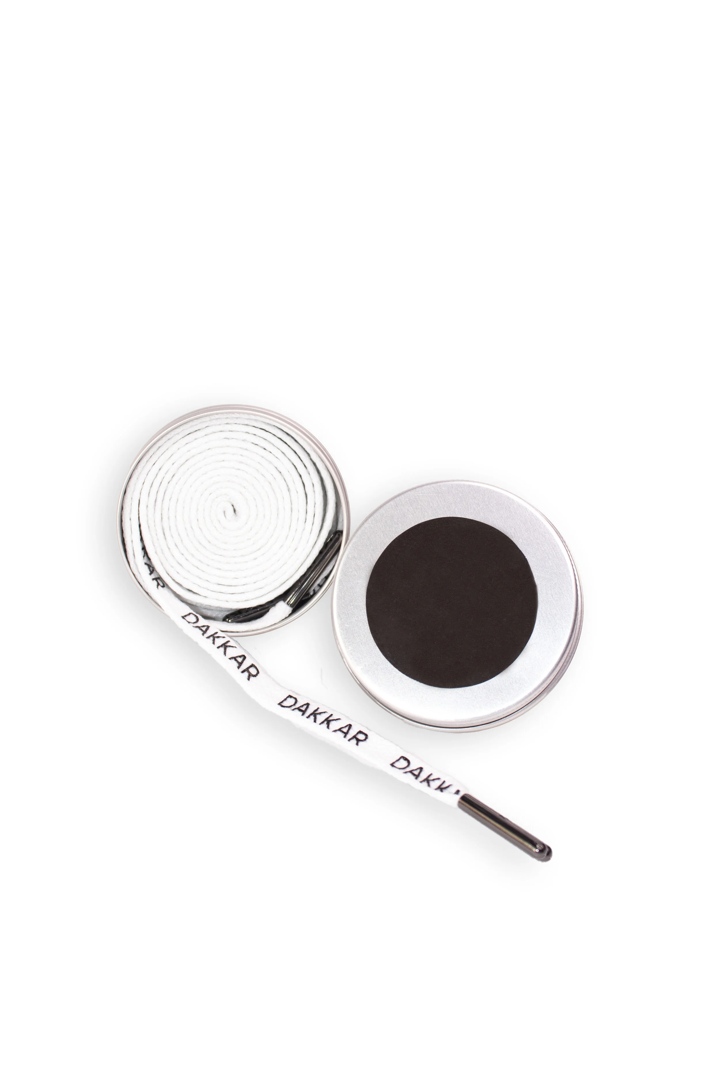 Custom shoelaces presented in a premium metal tin box with a lid