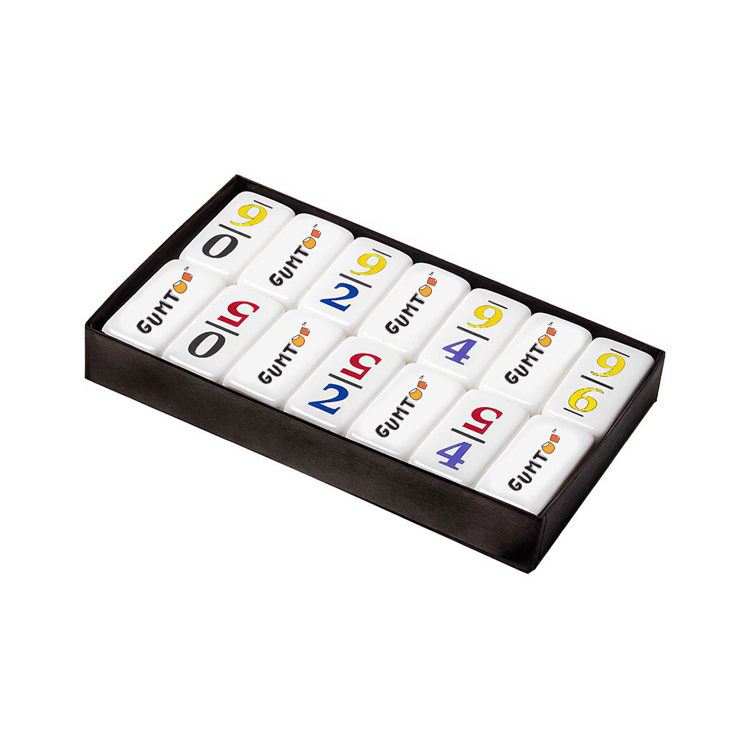 Custom double-nine dominoes set of 56 tiles with printed logos in a black box, larger set for group play, retail merchandise Malaysia