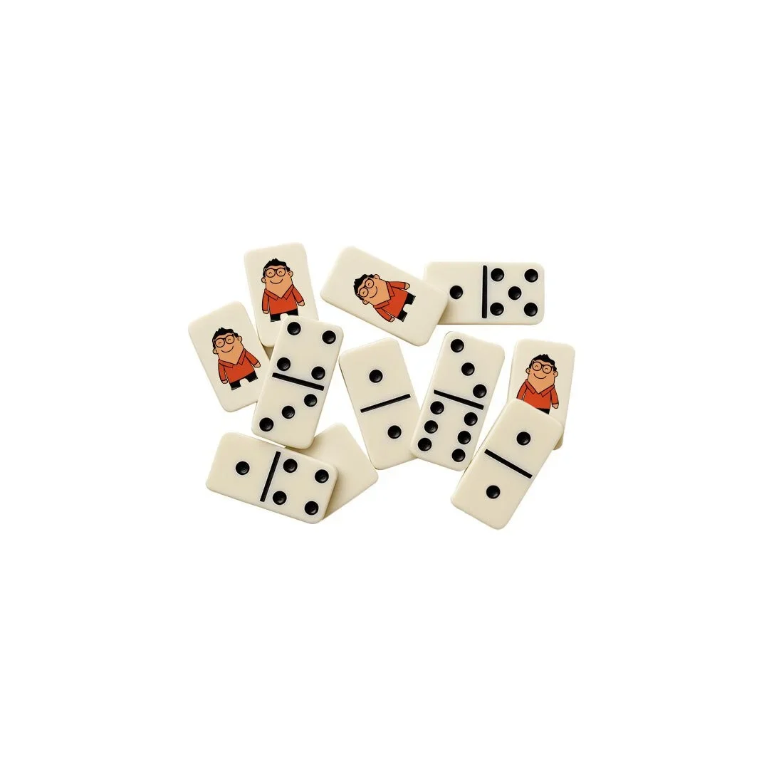 Custom ivory domino tiles with full-colour printed logo artwork, commemorative branded keepsake, retail merchandise Malaysia