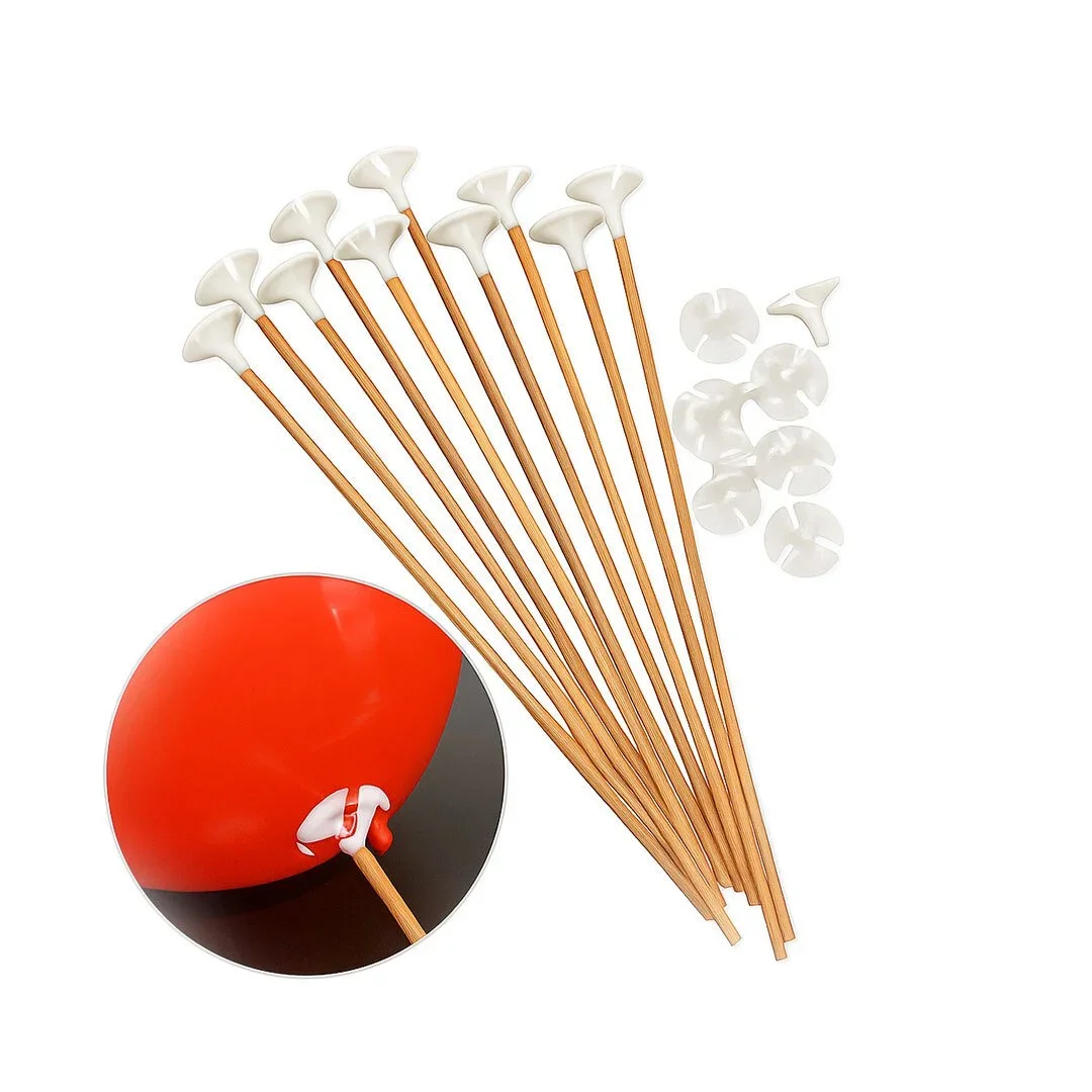 Bamboo balloon sticks with plastic cups for custom foil balloons, sturdy rustic-finish option, retail merchandise Malaysia