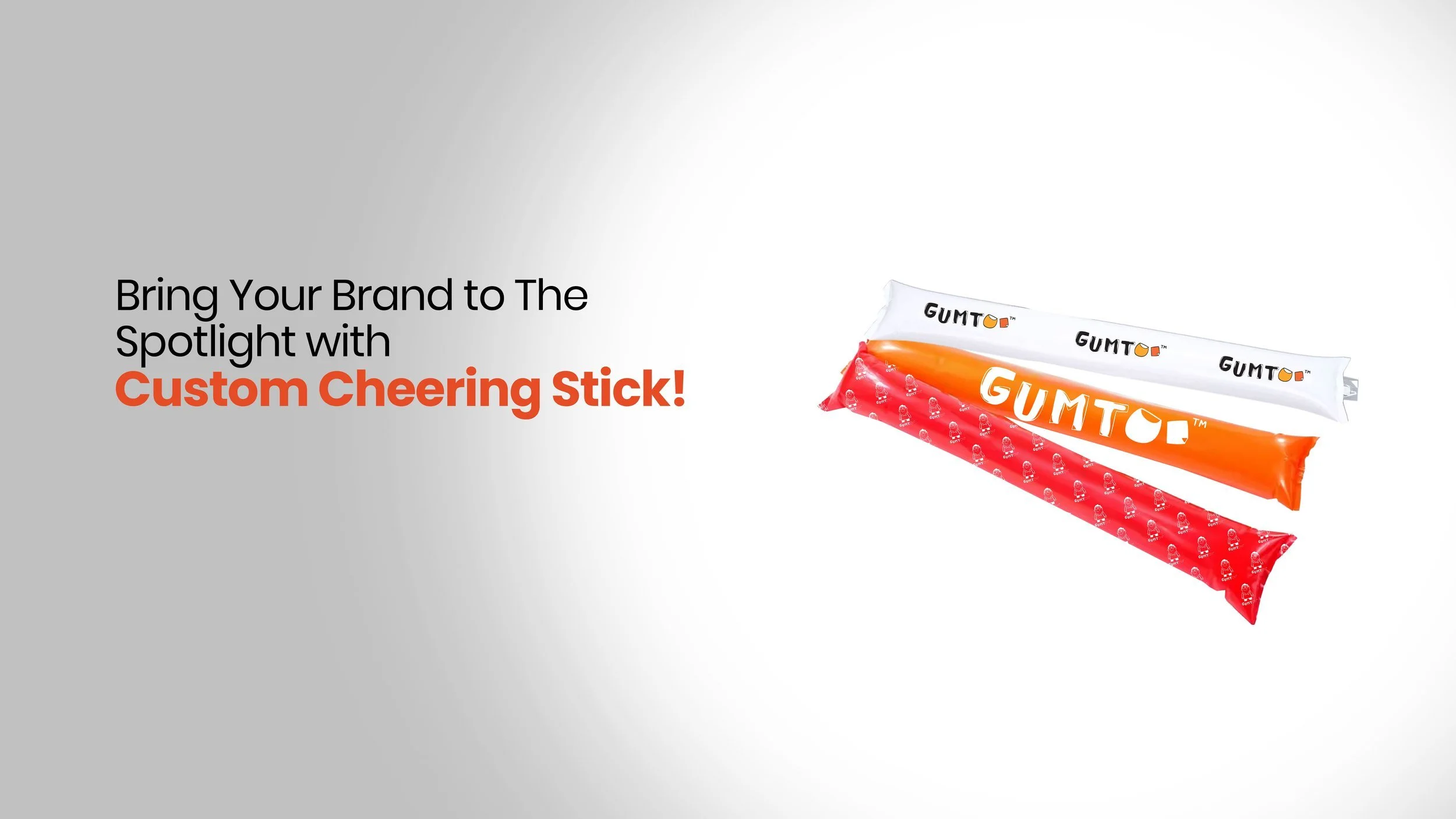 Bring Your Brand to The Spotlight - inflatable custom cheering sticks printed in red, orange and white