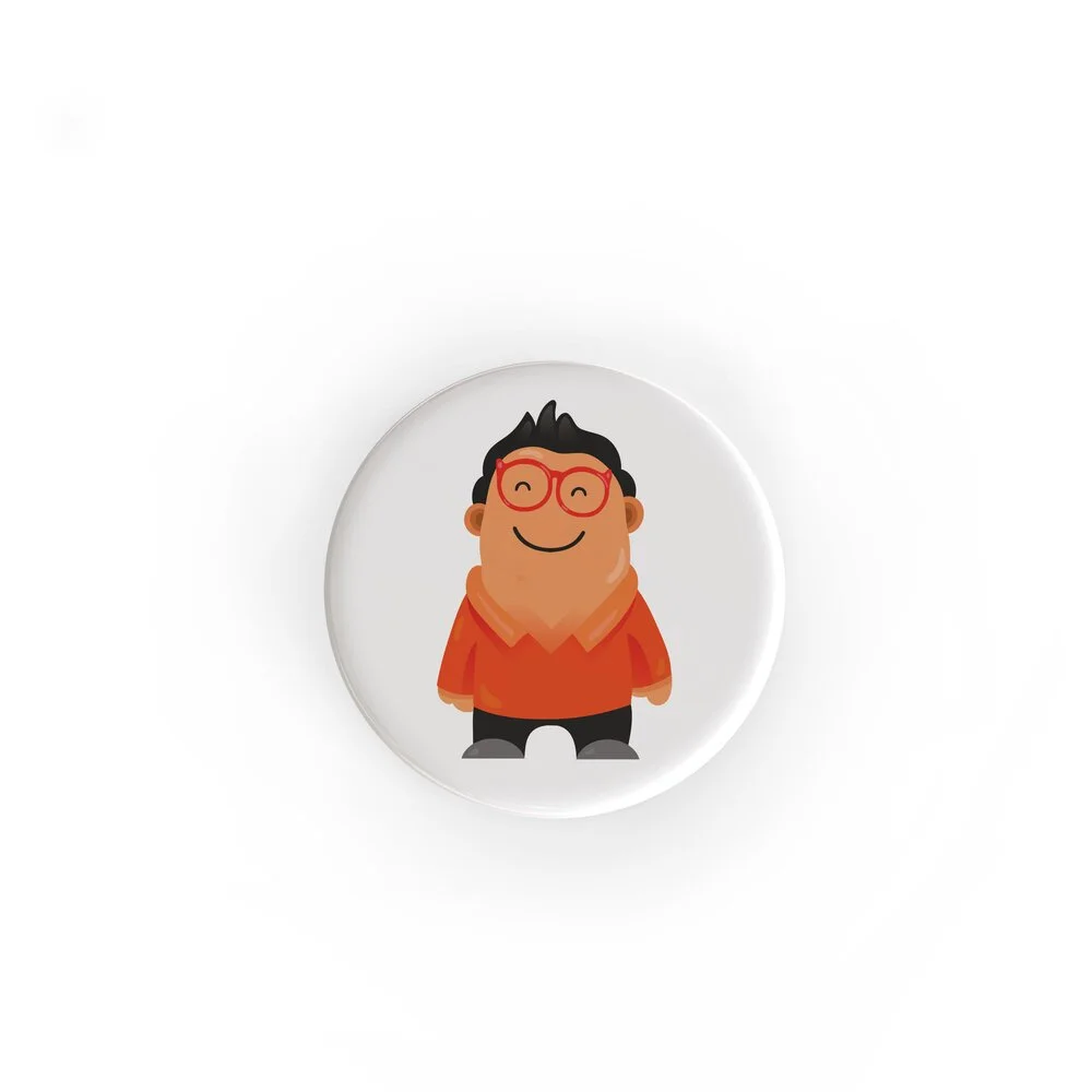 1 inch custom button badge with a printed character design