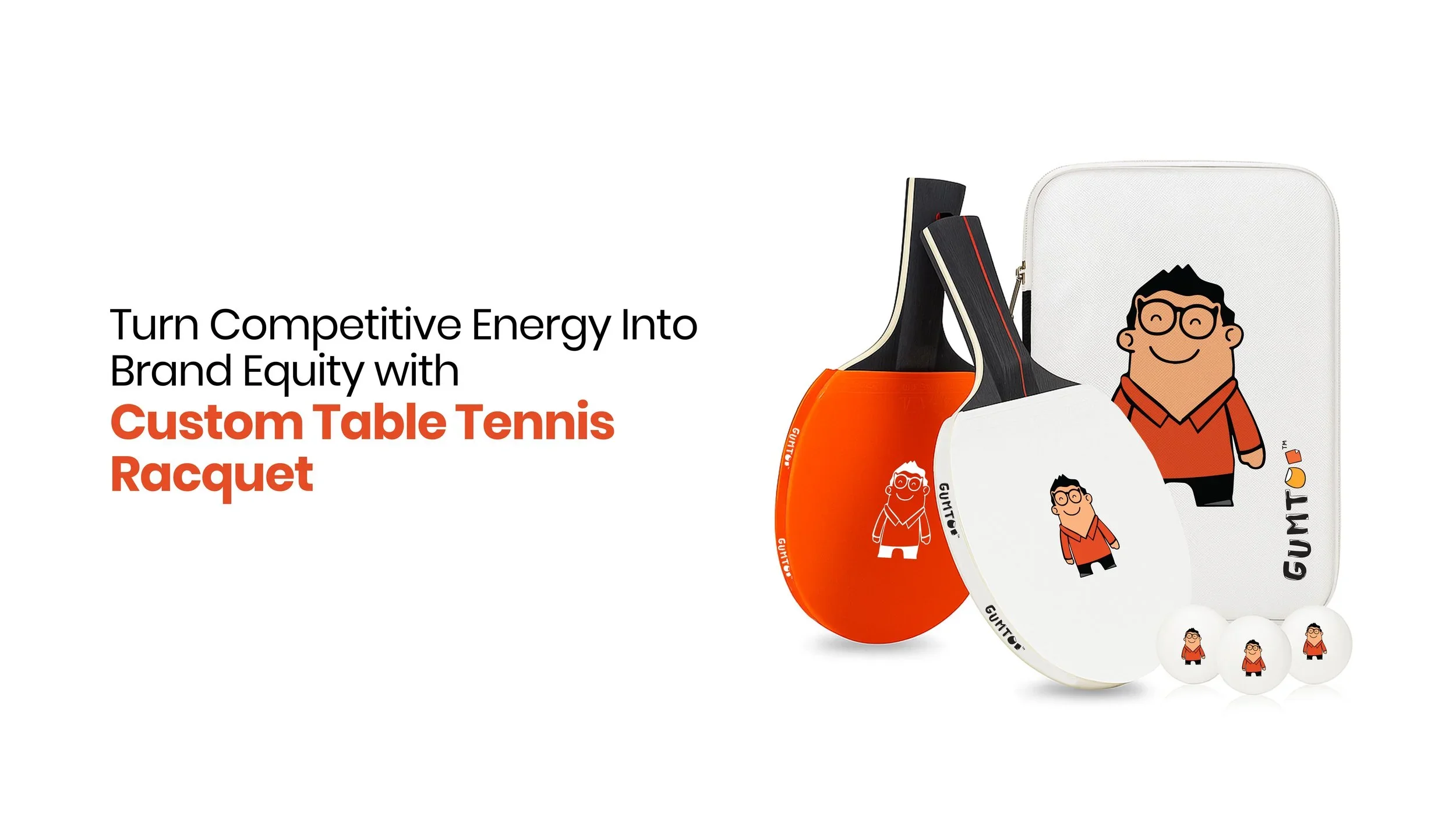Custom table tennis racquet set with logo-printed paddle, branded balls and white carry case, sports giveaway for schools and corporate events, retail merchandise Malaysia