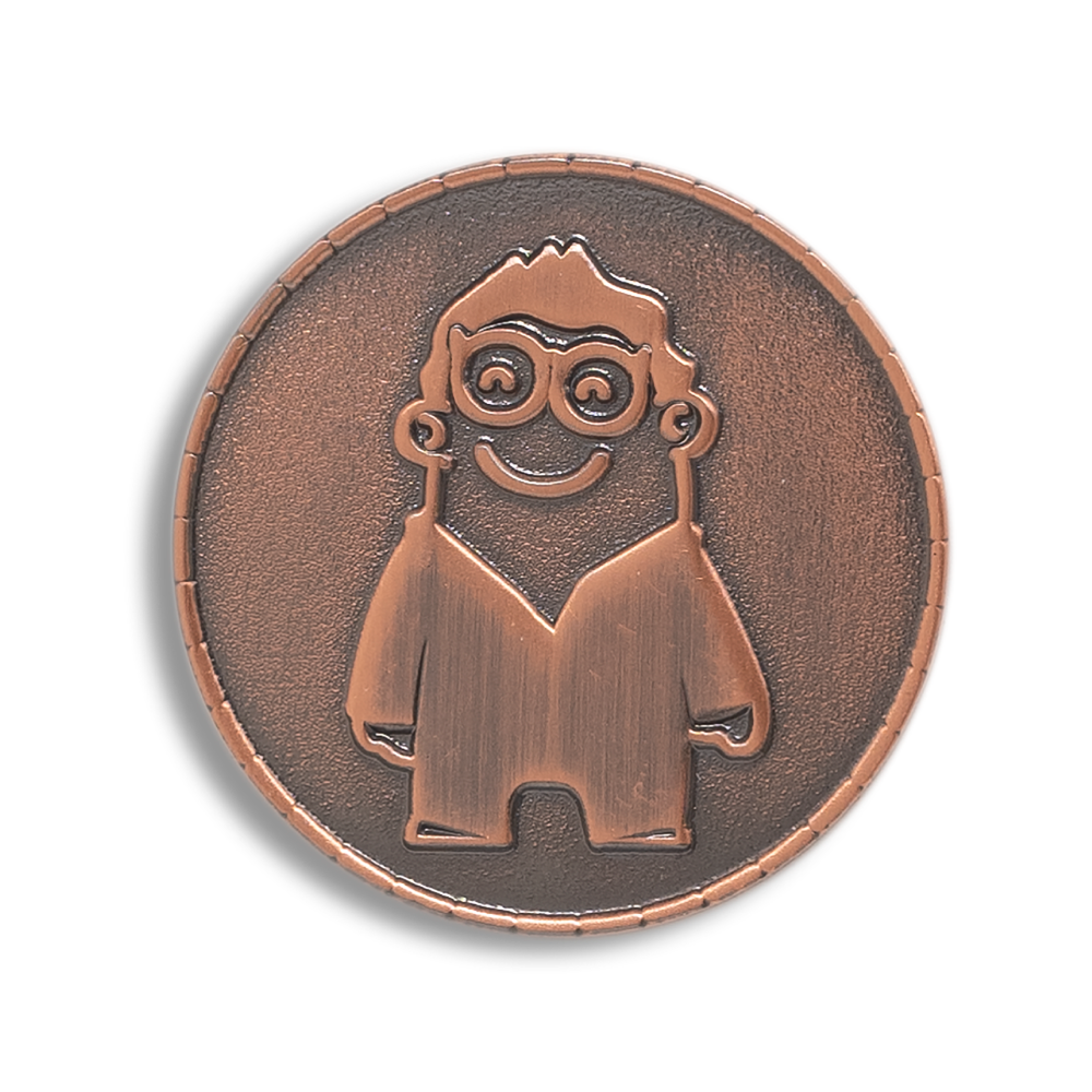 Antique copper plating finish on a custom enamel pin
