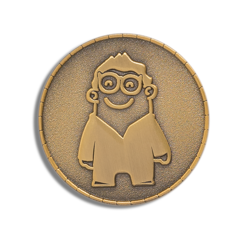 Antique brass plating finish on a custom enamel pin