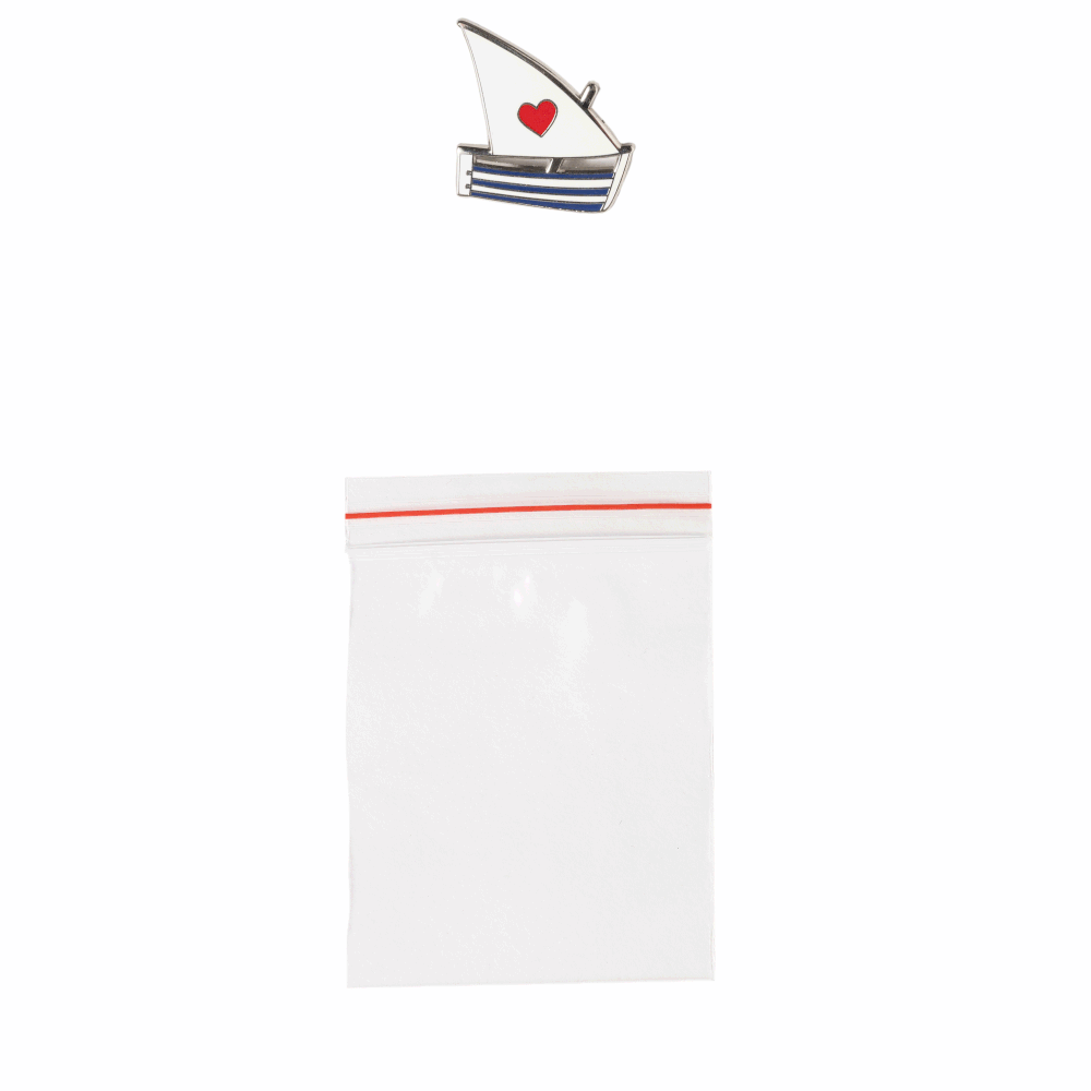 Enamel pin sealed in an LDPE soft plastic bag for individual packing