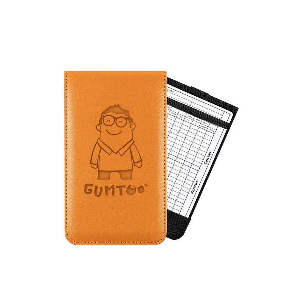 Tan PU leather custom golf score card holder with debossed logo and scorecard insert, budget-friendly branded golf accessory, Malaysia