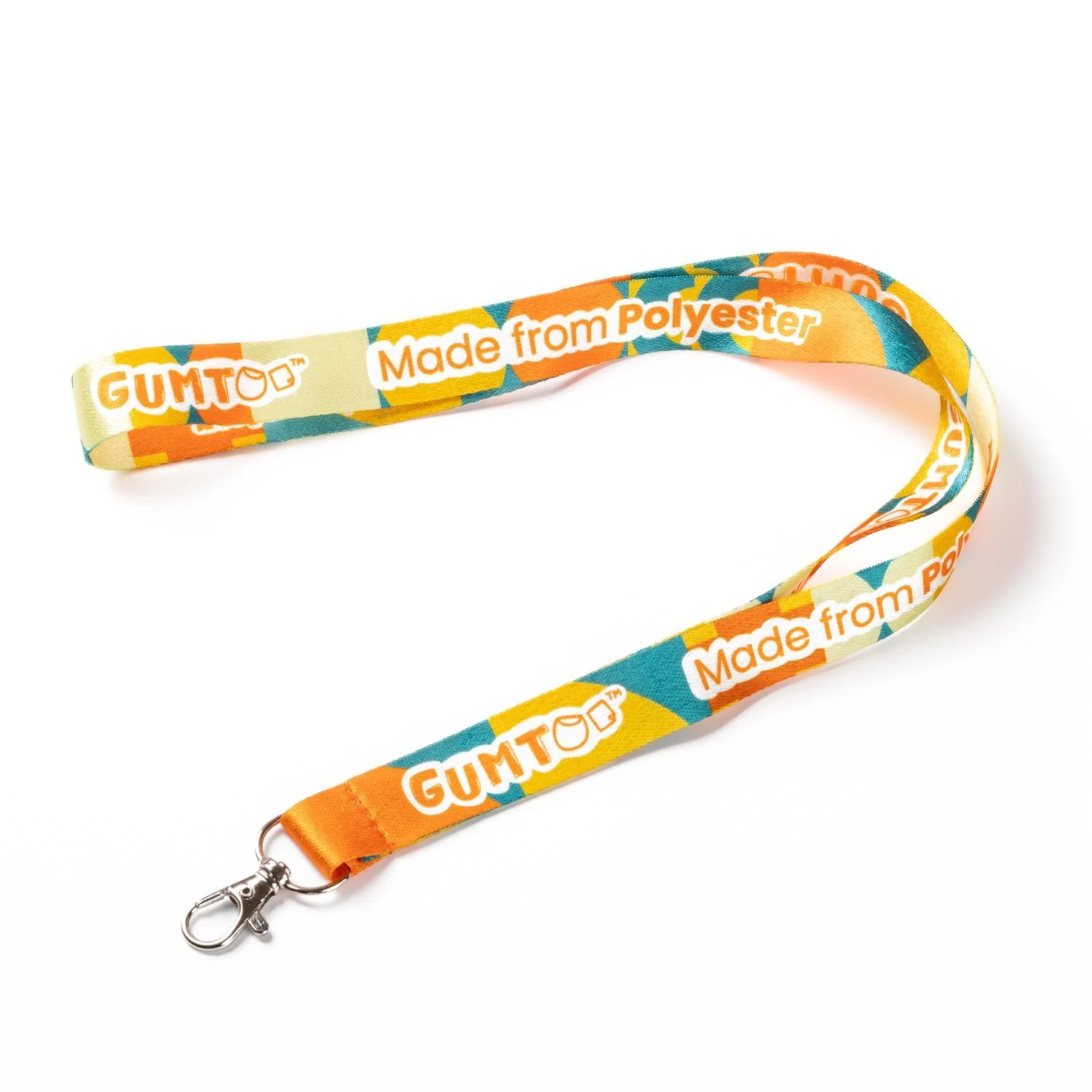 Orange and white polyester lanyard printed Made from Polyester, with a silver lobster clip