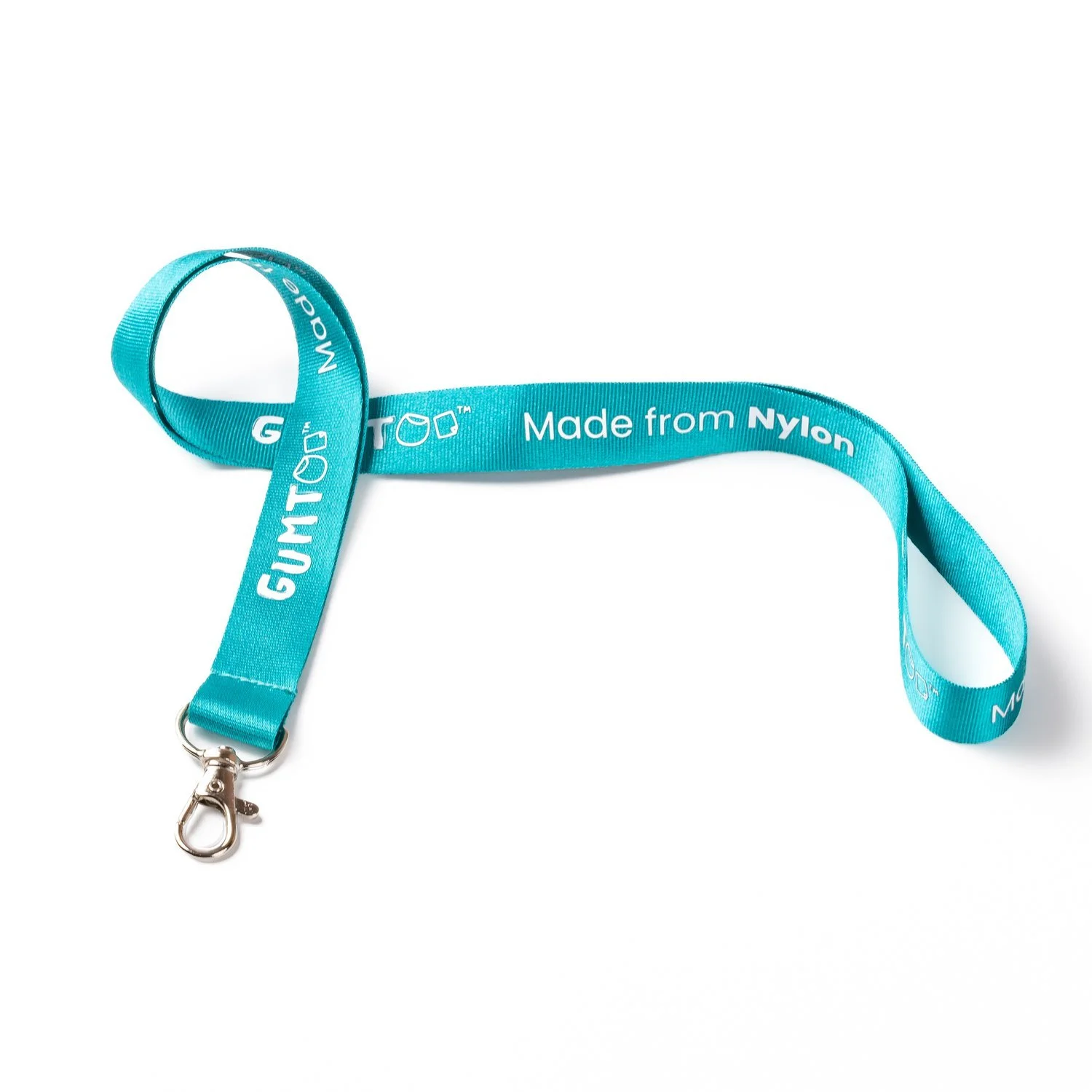 Teal nylon lanyard printed Made from Nylon, with a shinier finish and a silver lobster clip