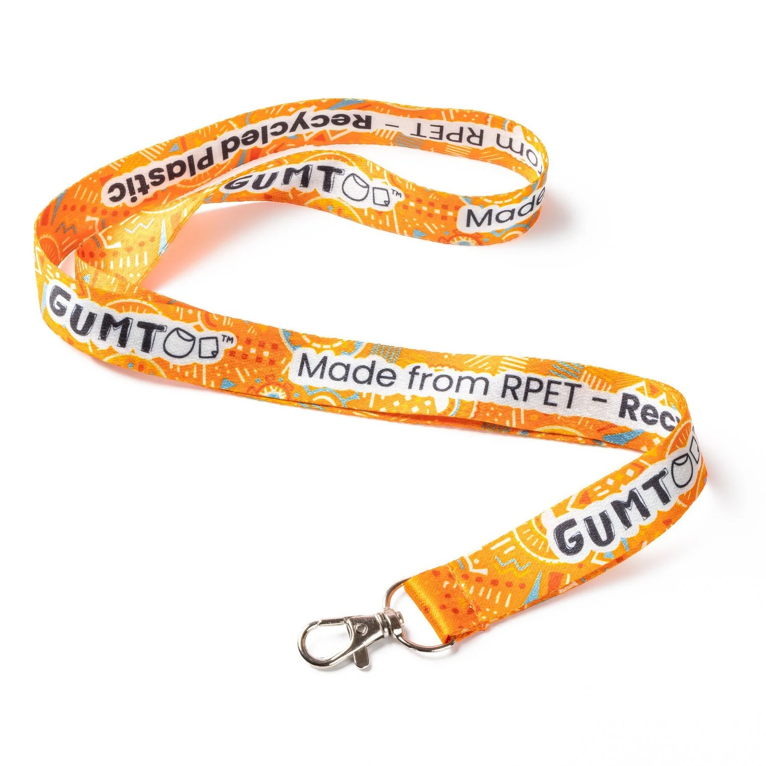 Orange rPET lanyard printed Made from RPET, woven from recycled plastic bottles