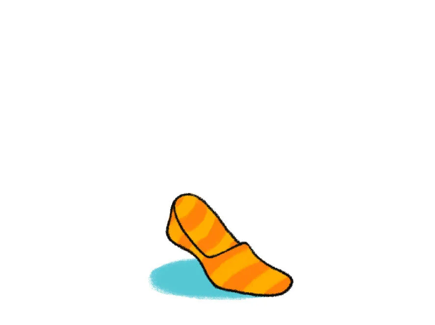 Illustration of a no show sock, cut below the ankle to stay hidden in low top shoes
