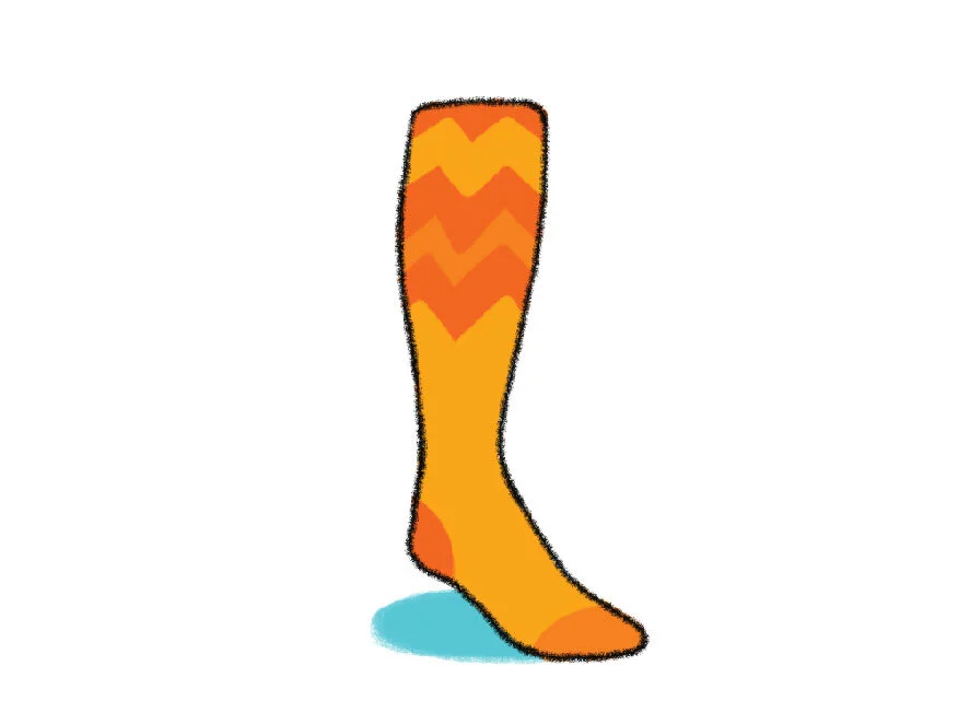Illustration of a knee high sock giving the largest printable area for a custom design