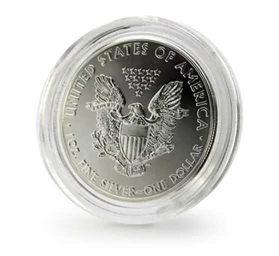 Custom coin sealed in a clear two-part plastic coin capsule