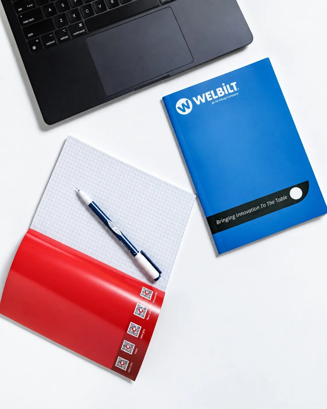 Bringing innovation right to their desks. 📓✨

We created these sleek custom notebooks for Welbilt. Featuring vibrant full color covers, grid pages, and integrated QR codes on the inner flaps, these notebooks are designed for maximum utility and bran