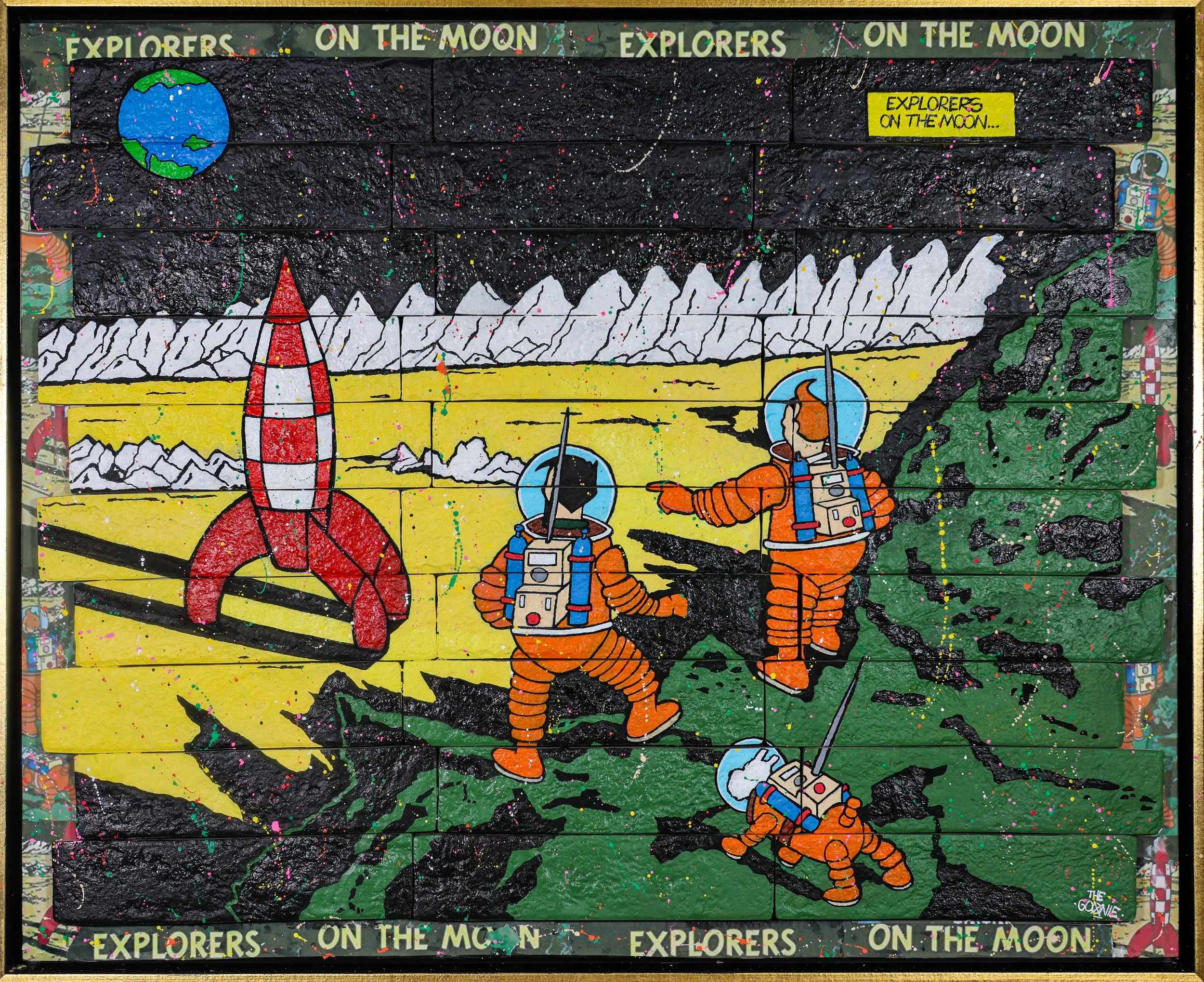“Explorer on the Moon" 80 × 65 cm | 30 bricks assembled on wood | Original artwork | 2026

