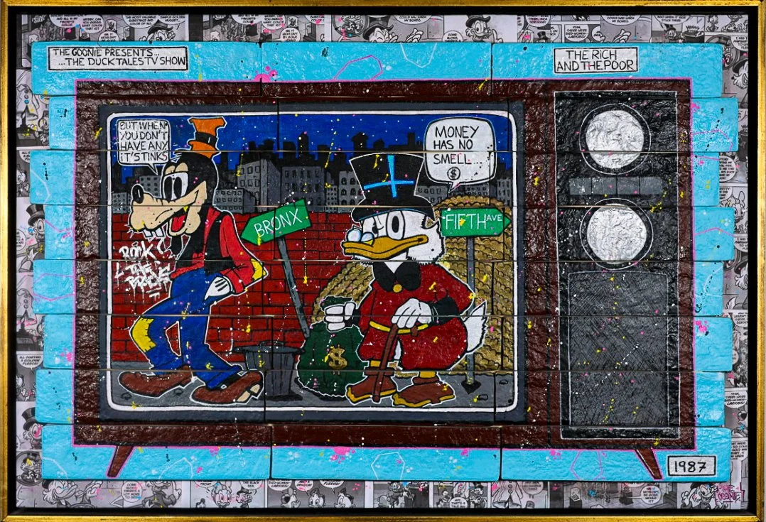 “The Rich and the Poor”, 80 × 53 cm | 24 bricks assembled on wood | Original artwork | 2024