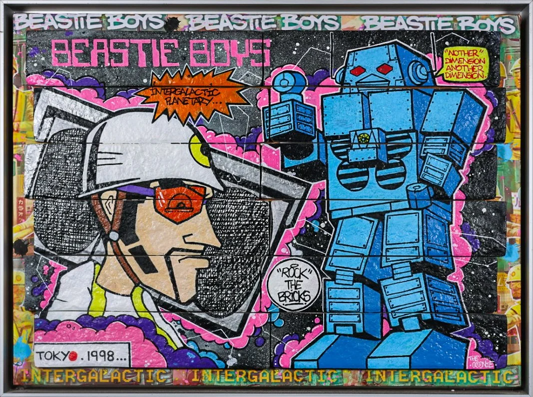 “Intergalactic Bricks”, 55 × 42 cm | 6 assembled bricks on wood | Original Artwork | 2025

