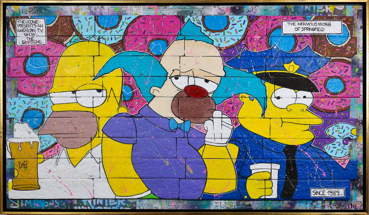 “The Infamous Mobb of Springfield”, 106 × 60 cm | 36 bricks assembled on wood | Original artwork |  2024
