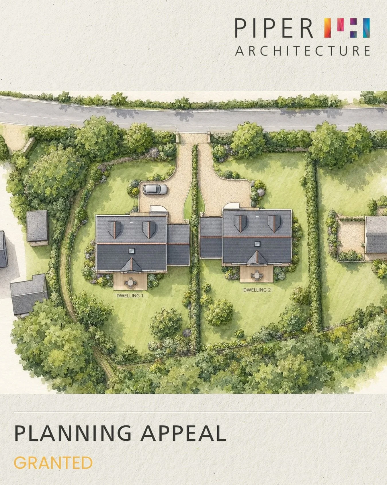 Big win! 🎉 
 
Planning appeal allowed for two new homes in a rural hamlet in North Devon - one of the first real tests of the National Planning Policy Framework in action.
 
Piper Architecture supported this project throughout, and we&rsquo;re proud