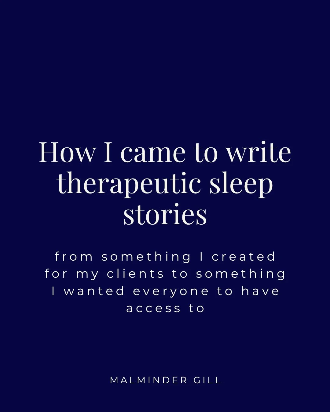 I started writing sleep stories for clients who couldn&rsquo;t sleep.

Over time, I saw how the right story could help change the thoughts, beliefs and feelings keeping someone awake.

I kept thinking: more people should have access to this.

And tha