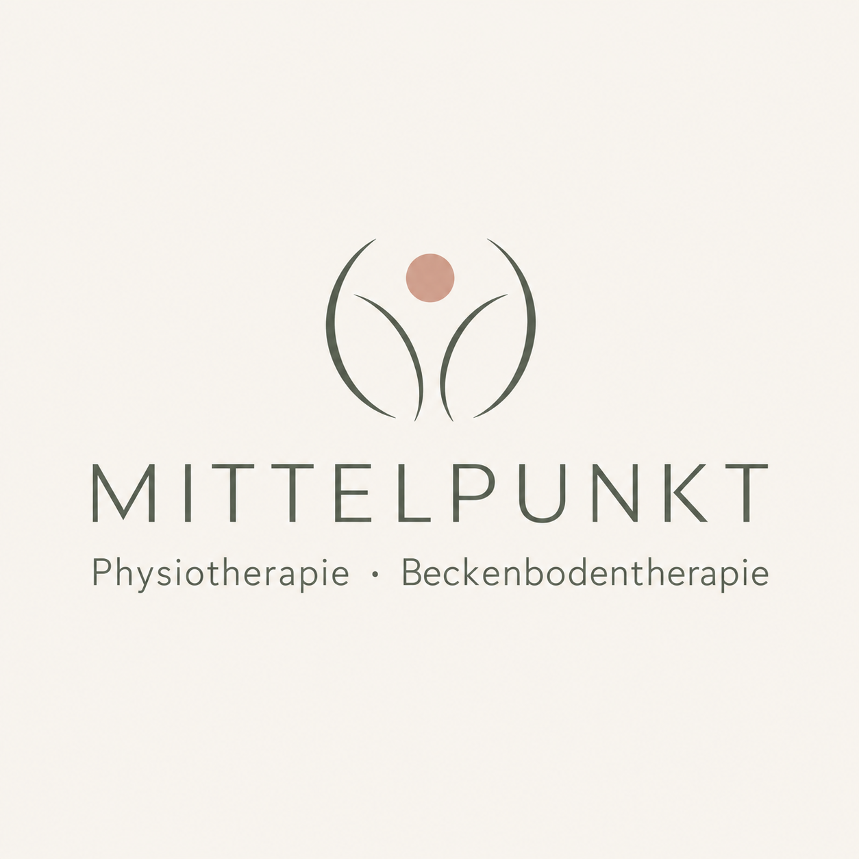Logo der Praxis Mittelpunkt mit einer stilisierten Figur, die einen Kreis und geschwungene Linien enthält, darunter der Name 'MITTELPUNKT' und die Begriffe 'Physiotherapie' und 'Beckenbodentherapie'.