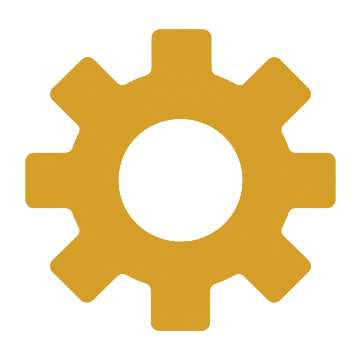 Gold gear icon on a transparent background.