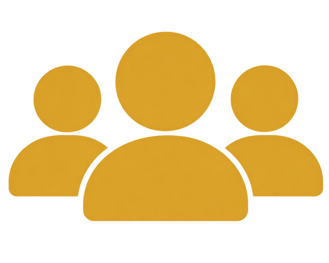 Icon of a group of five yellow people on a dark background, representing a community or team