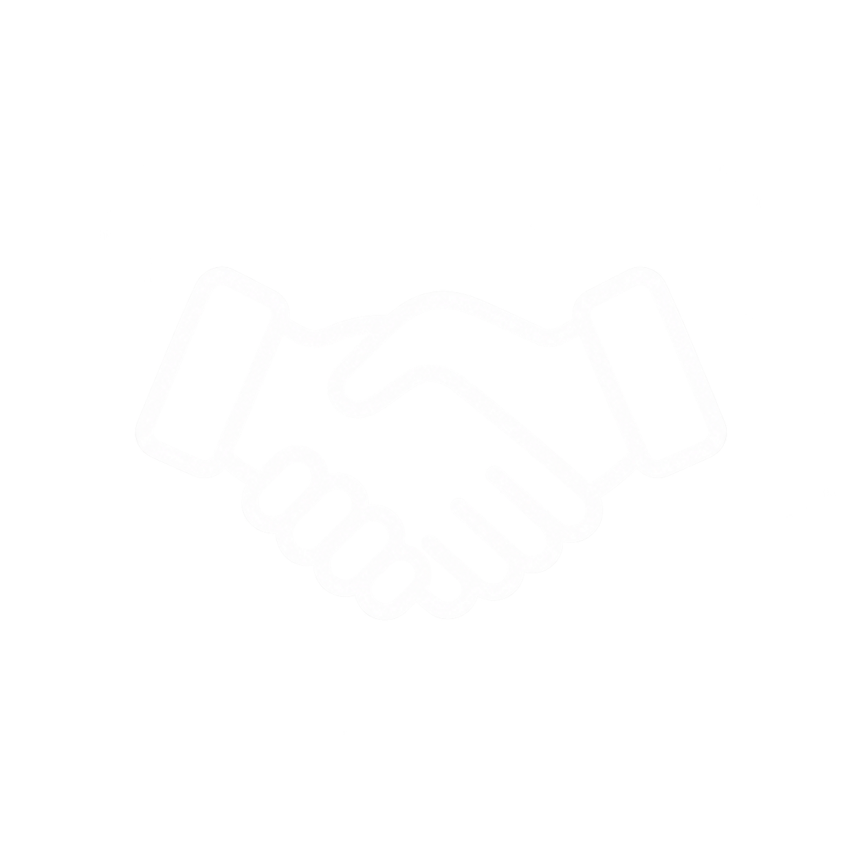 Line drawing of two hands shaking, outlined in white, on a black background.