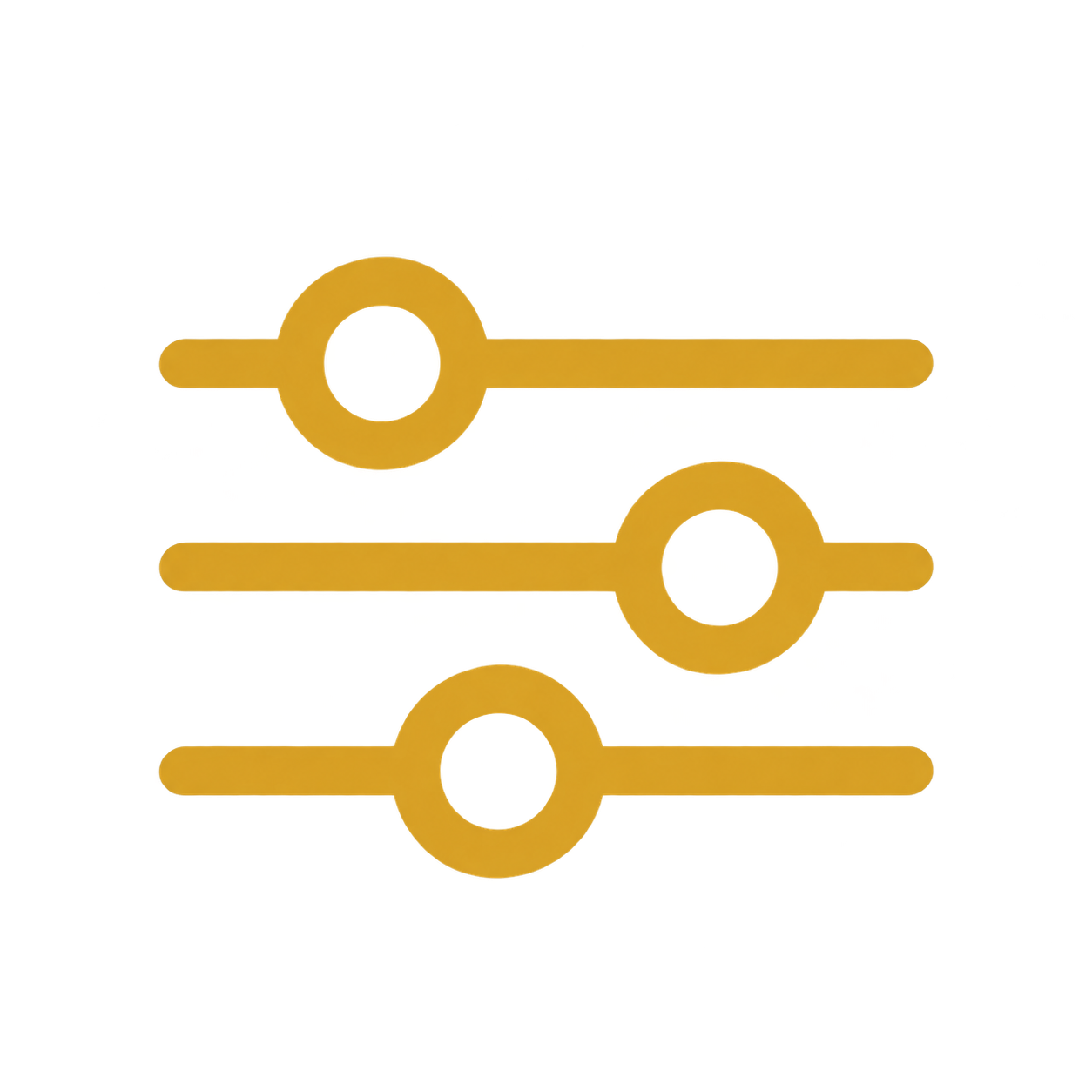 Three gold-colored sliders or adjustment controls with circular knobs and horizontal bars, set against a black background.