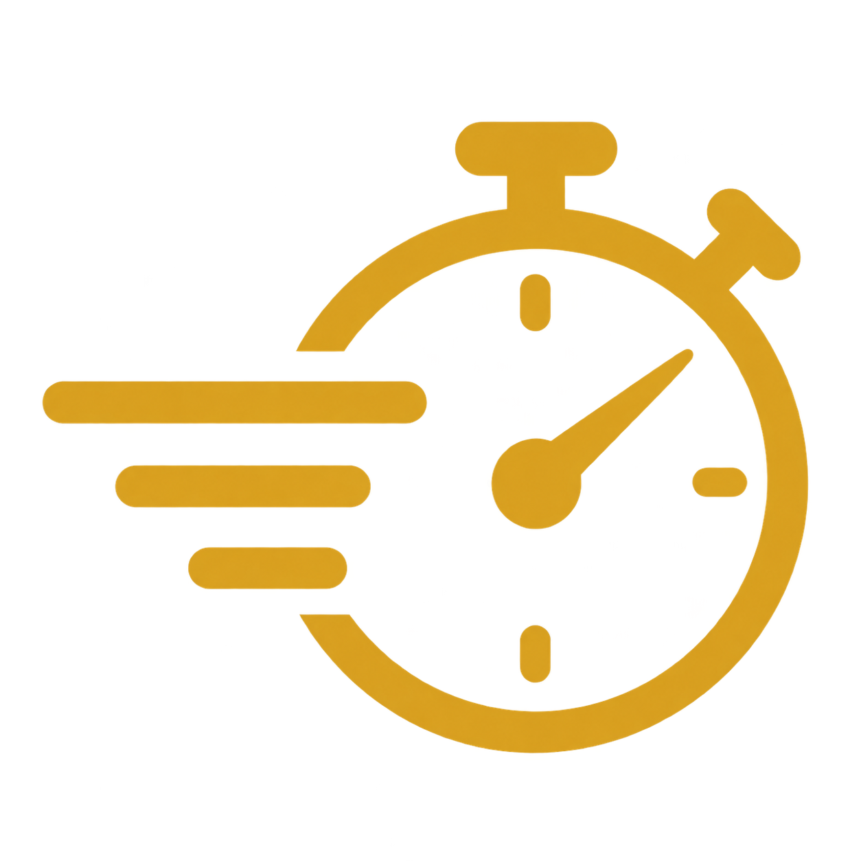 Golden stopwatch with motion lines indicating speed.