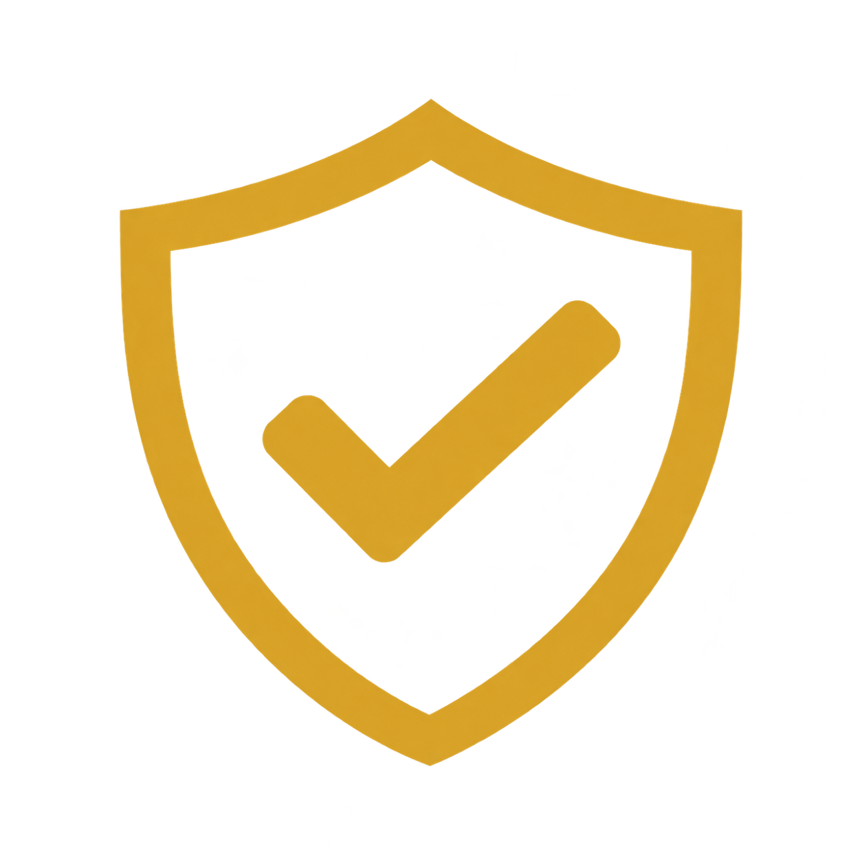 A gold shield with a check mark in the center.