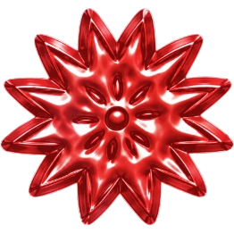 A shiny red holiday star-shaped ornament with multiple pointed tips and reflective surface.