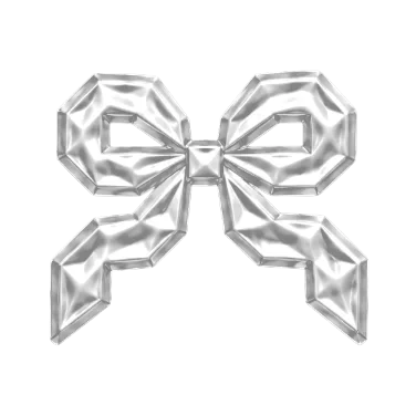 Silver gift bow with loops and tails.