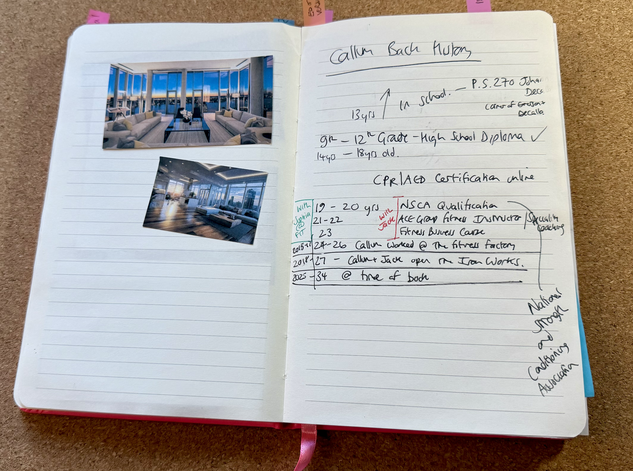 Callum's education back history - used to help work out dates and his friendship with Jack.
