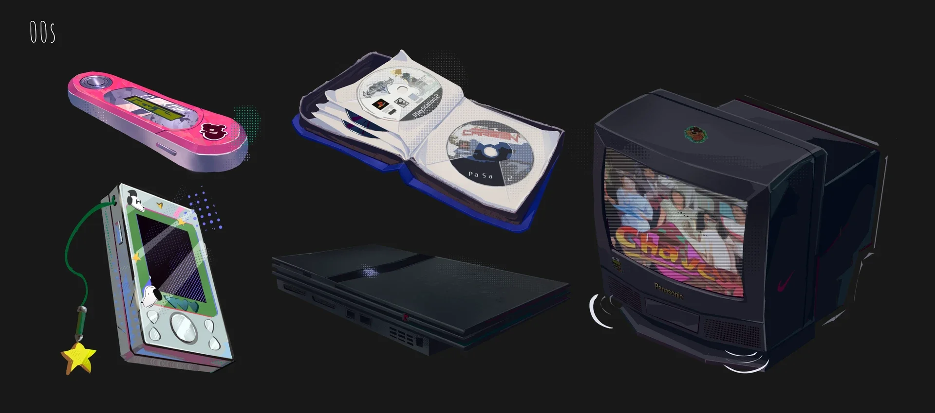 The idea was to create objects that remind me of my childhood in the 2000s, the good old days of playing PS2 and watching Chaves on a CRT TV.
Anyone else miss those times?