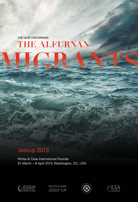 Stormy ocean waves with dark clouds above, promotional poster for 'The Alfurqan Migrants' conference in Washington, DC, March-April 2013.
