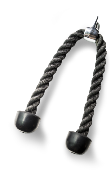 A black and gray resistance band with rubber handles and metal clips.