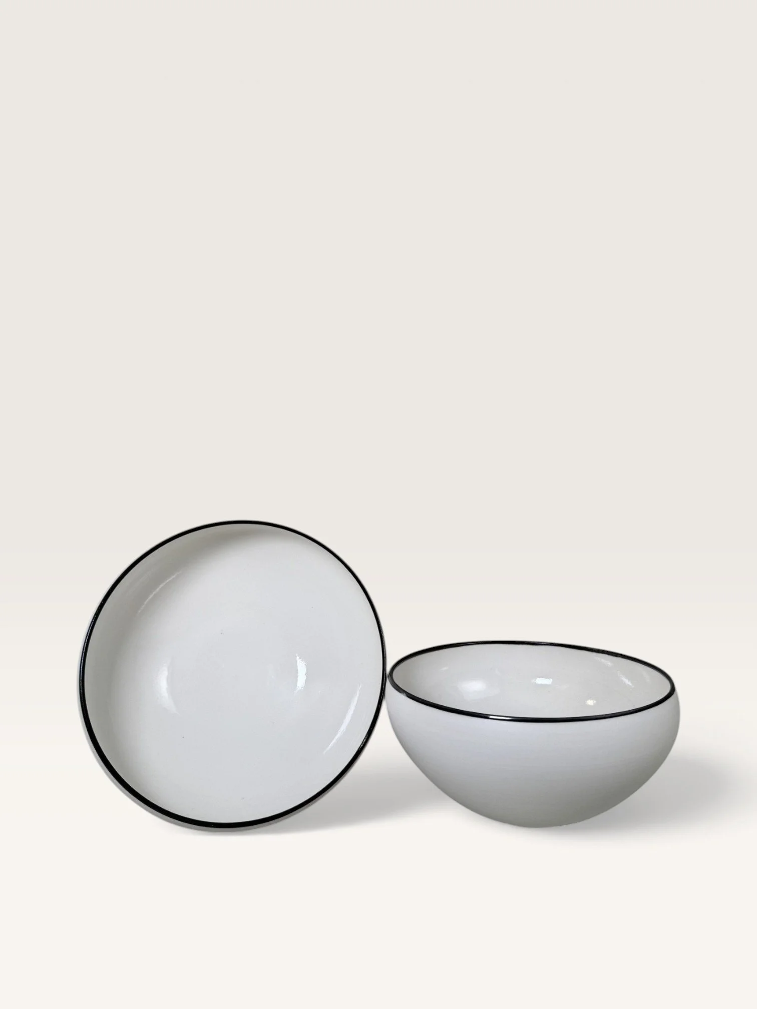 White Black Rimmed Bowl Set of 2