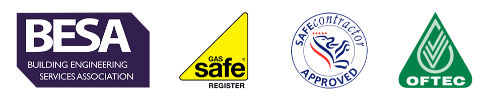 Quotehedge accreditations – Gas Safe Registered, OFTEC Registered Business, BESA member and SafeContractor Approved